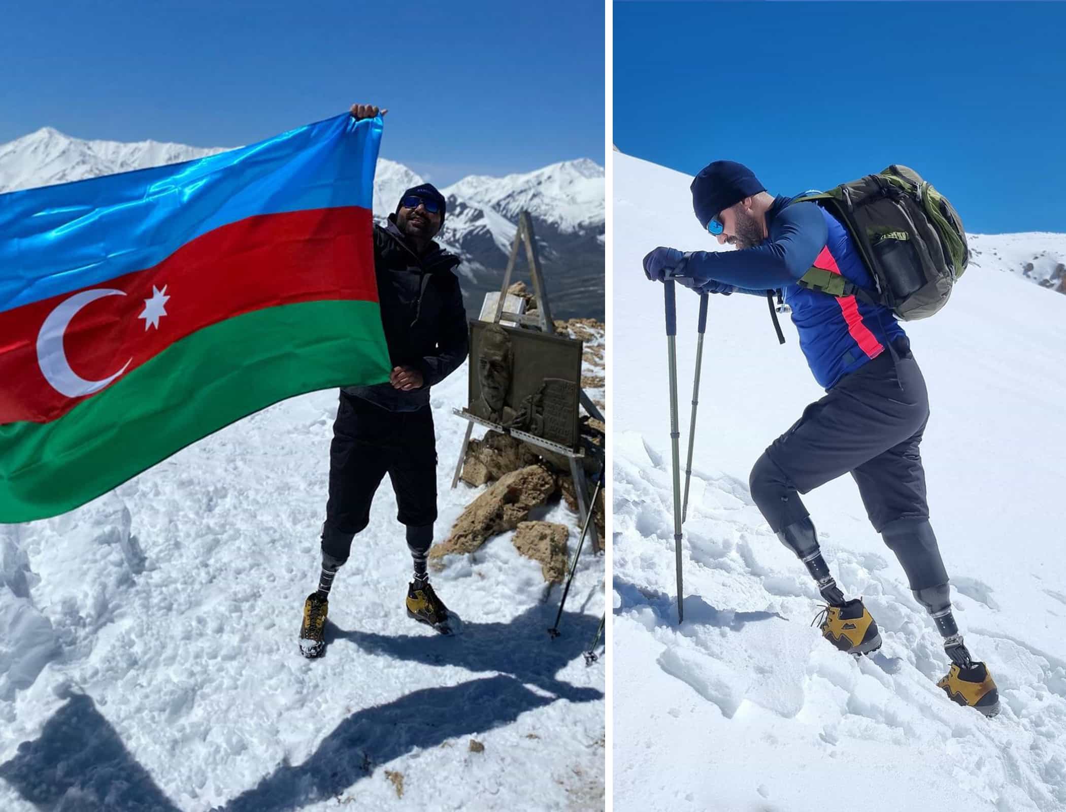 Hər iki ayağını itirmiş qazi Heydər Əliyev zirvəsinə qalxıb